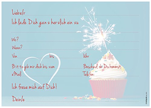 12 Einladungskarten „Muffin Cupcake“ Geburtstag Kindergeburtstag Wunderkerze, Glitzer, Glitter, Herz / Geburtstagseinladungen Einladungen Kinder Jungen Mädchen Einladungstext Vorlagen Karten Set - 2