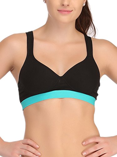 Clovia Cotton Padded Sports Bra In Black With Green Broad Elastic RS.349 (56.00% Off) - Amazon