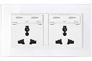 WALLPOINT White Double Crystal Tempered Glass Panel Power Wall Electrical Plug Socket with 4 USB Electric Charge Port Safe for Kids