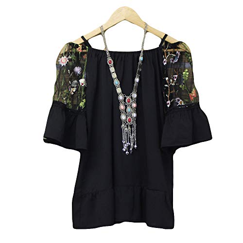 Preisvergleich Produktbild JUSTSELL 1 / 2 Langarmshirts Tops Damen, Frauen Blumenmuster Bluse Rundhalsausschnitt Oberteile Sling Kleidung Lose Damentops Casual Bluse