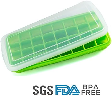 Ice Cube Trays HanXiang Ice Cube Tray 32 Per Ice Cubes Tray with Lid Thicker (Green)