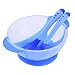 Greencolourful Practical Baby Suction Bowl Children Feeding Bowl with Sucker Bottom and Heat Sensing Feeding Spoons and a Fork(Blue)