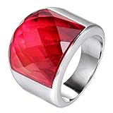 Tamaños disponibles:15-30 ZNKVJ Anillos De La Personalidad del Ojo De Gato De La Piedra Preciosa De Rubíes De Rubíes De Plata De Titanio para Hombres,Rojo,Tamaño 22
