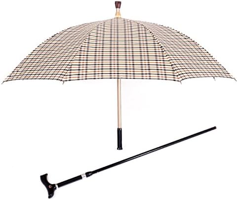 Crutches Umbrella Anti-skid Ultra-light Outdoor Travel Umbrella Multi-functional Hiking Umbrella,BeigeLattice-48cm-53cm