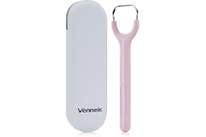 Venneir® Tongue Scraper with Travel Case, Oral Glide Pro–Bad Breath Treatment, Medical-Grade Stainless Steel– for Adults & Kids. 100% Rustproof, Sleek & Effective Design (Pink Frost)