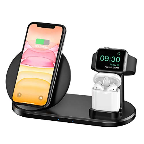 Bestrans Chargeur sans Fil 3 en 1 pour Apple iWatch 5/4/3/2 et Airpods, 7,5 W pour iPhone 11/11 Pro/11 Pro Max/XS/XS Max/XR/X/8/8 Plus