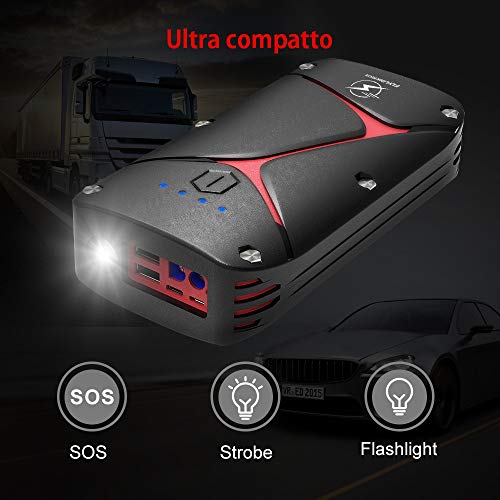 Ymiko Avviatore D'Emergenza Portatile 12V: Power Bank 8000mAh Per Auto E Dispositivi USB, Con Torcia LED