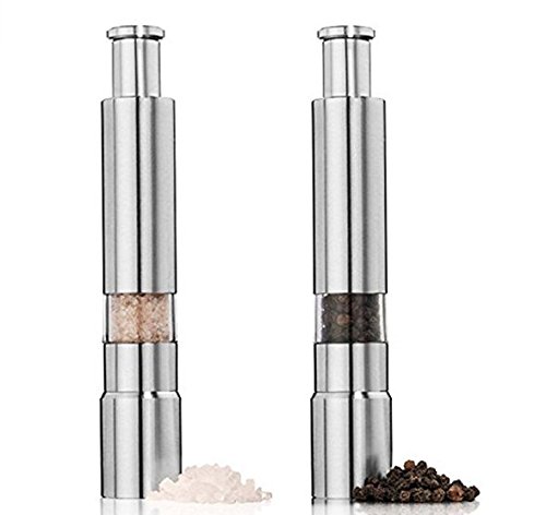 Glagie Pfeffermühle Salz und Pfefferstreuer Gewürzmühle 2er Set aus Edelstahl mit Einstellbarem Keramikmahlwerk und Sichtfenster Silber