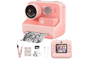 M MUNCASO Sofortbildkamera Kinder,2.0 Zoll LCD Bildschirm,1080P HD Kinderkamera Sofortbildkamera mit DREI Rollen Druckpapier und 32G SD Karte,Geschenk für Kinder 3-12 Jahre