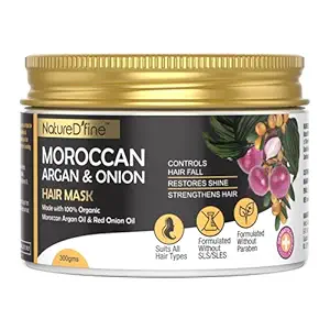 NatureDfine Moroccan Argan & Onion Hair Mask (For Damaged, Controls Hair Fall, Restores Shine With Richness of Shea Butter Also Free From Harmful Chemical) 300 Grams