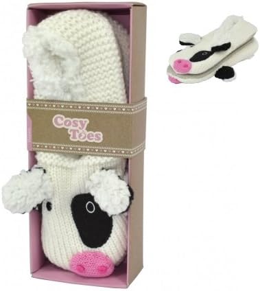COSY TOES PAIR ANIMAL SLIPPERS COW Size 4-7 (50606) - BRAND NEW AND BOXED