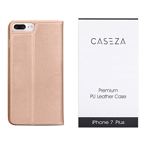 CASEZA iPhone 8 Plus Funda iPhone 7 Plus Funda Rosa Oro tipo libro piel PU Case Cover Carcasa plegable cartera Oslo piel vegana premium para Apple iPhone 8 Plus   7 Plus - Con cierre magn  tico