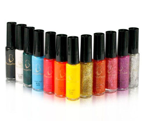 Micro Trader 12 Colours Glass Bottle Beauty Nail Art Varnish Polish Liner Brush Pen