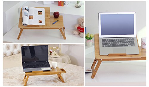 Corlorfulword 55 x 35 cm Laptoptisch Beistelltisch Knietisch Betttisch Notebook Lese Tisch aus Bambus – verstellbar Bambus (2F-55) - 6