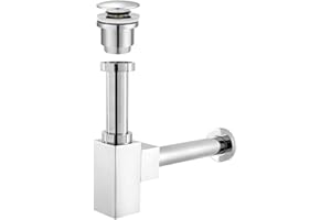 Inbagno Sifone lavabo Bagno Cromato, Completo di piletta Click clack Universale, Attacco Universale (Quadrato)
