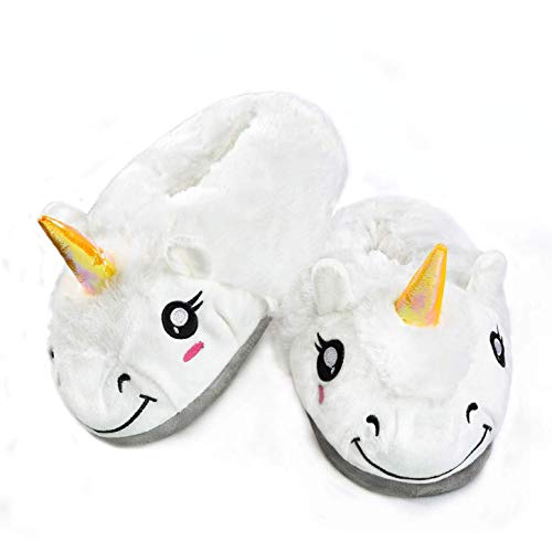 Zapatillas de Estar en Forma de Unicornio de Felpa Señoras 3D Novedad Zapatillas por Casa Unicornio Niña Invierno Blanco Halloween Cosplay Christmas Regalo - Joy.J