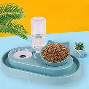 YOGIMOONI Double Dog Cat Polypropylene Bowls Water & Food Bowl Set Detachable Cat Shape Bowl Automatic Water Dispenser Bottle Pet Feeder for Dogs, Cats ,Puppy, Kitten, Rabbit