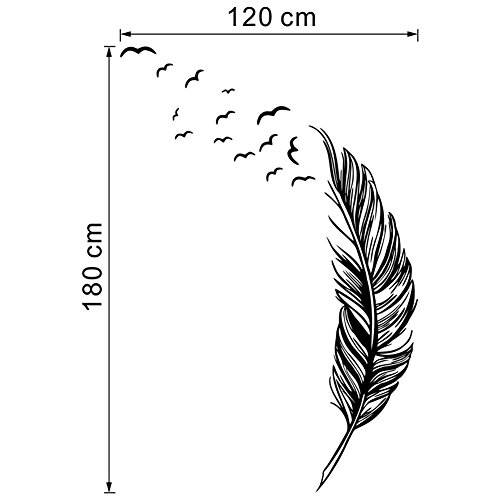 Federn Wandbild Wandtattoo Wandaufkleber Blumen Wandsticker Wandbilder Aufkleber Deko. PVC abnehmbar L Black - 6
