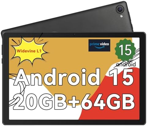 Whitedeer Android Tablet 10 pollici – Android 15 Octa Core Gaming Tablet con 20GB + 64GB + 1TB TF, Tablet PC con trasmissione OTG e Wi-Fi 6G, Widevine L1,5000mAh – Nero