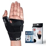 Doctor Developed Thumb Brace/Thumb Support/Thumb Splint/Thumb Stabilizer & Doctor Written Handbook - Fully Adjustable to Fit Any Thumb and Wrist on Both Right and Left Hands [Black, Single]