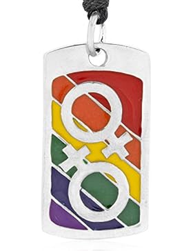 Llords Schmuck LGBT Gay Pride Anhänger Halskette im Regenbogen Design Lesben Symbol, feinster Zinn Metall Modeschmuck