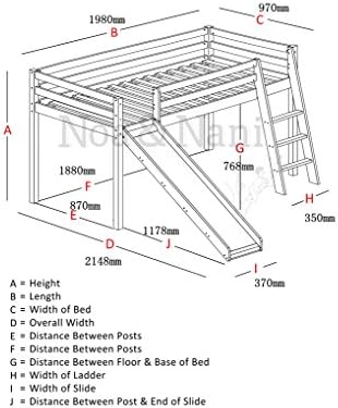 Noa and Nani - Midsleeper Cabin Bed with Slide and Blue Tent - (White)
