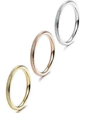 Sailimue 3Pcs 2mm Edelstahl Damen Ringe für Mädchen Versprechen Hochzeit Band Ring Engagement Größen49(15.6)-62...