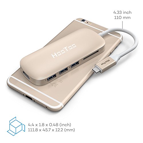 HooToo USB-C Hub mit drei USB 3.1 Gen 1 Anschlüssen, HDMI-Anschluss, SD-Kartenleser (Stromversorgung für USB-C Aufladung, Plug und Play, Aluminiumlegierung) für neues Macbook und Chromebook Pixel, Gold - 6
