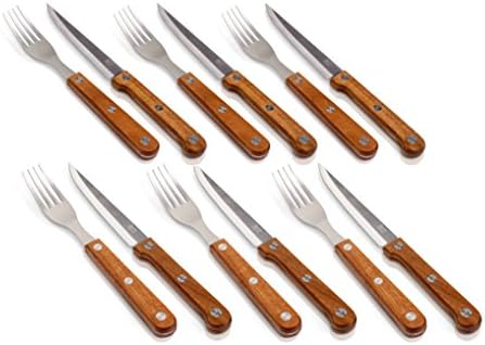 Jamie Oliver Steak cutlery / 12-piece set / 6 Steak knives / 6 Steak forks / Made of Stainless Steel and Acacia Wood