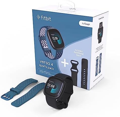 Fitbit Versa 4 Bundle (con cinturino sportivo) Fitness Smartwatch con GPS integrato e fino a 6 giorni di durata della batteria - compatibile con Android e iOS.