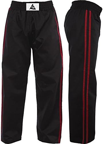 Spirit Black 100% Cotton With Red Stripe Kickboxing Trousers