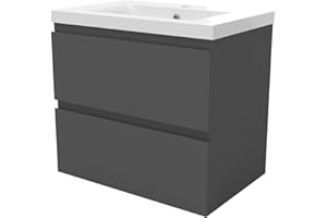 SKY BATHROOM 600mm Vanity Unit with Ceramic Basin Matt Grey 2 Drawers Storage Cabinet Wall-mounted