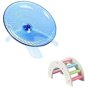 zswell Hamster Toys Wood Bridge Rainbow Climb Kit and Exercise Wheel Jogging Running Silent Spinner Hamster Flying Saucer