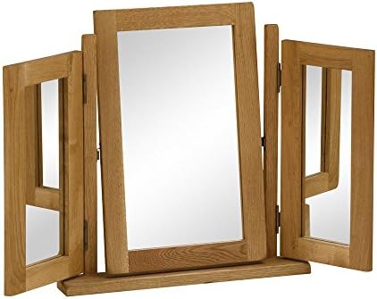 Oakland Oak Finish Triple Mirror / Solid Wood Dressing Table Vanity Mirror / Rustic Finish