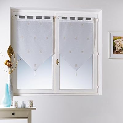 Douceur d'Intérieur Paire de Voilage avec Pompon Voile Sable Brode Hulula 2 x 45/120 cm