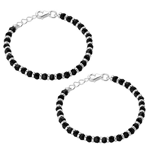 Oddrush genuine 925 sterling silver baby bracelets kada bangle nazariya With Black Beads / crystal for baby boy and girl