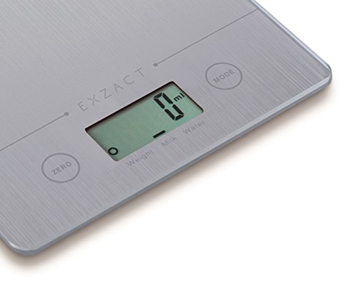 EXZACT EX9150 Super Schmal (1.4 CM) Elektronische Küchenwaag / Digitale Waage – Hartglasplattform – Berührungsknopf – Batterie Inklusive – 5kg/11lb (Silber) - 3