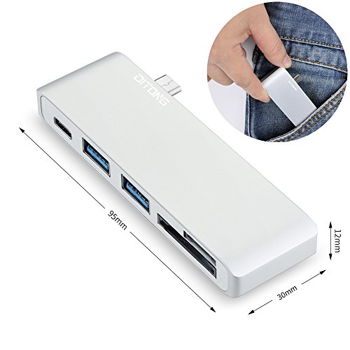 DITONG 5 in 1 USB C Hub Type-C USB 3 0 Pro Multi-Port Adapter Aluminium mit 2 USB 3 0 Ports  SD MicroSD   TF Kartenleser Slot und USB C Ladeanschluss 