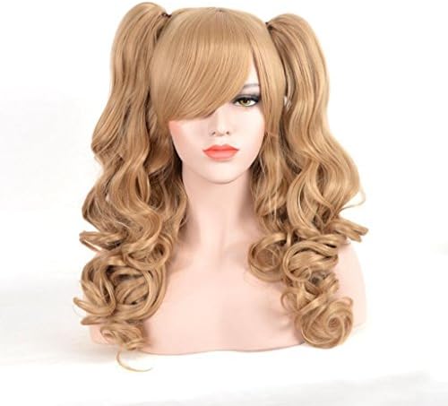 Longless Brown long curly hair clip double horsetail fashion female wig