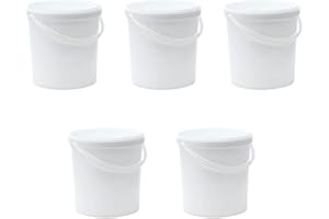OIPPS Pack of 5 x 20 Litre Food Grade Plastic Bucket with Lid and Plastic Handle, White, Airtight, Recyclable & BPA Free