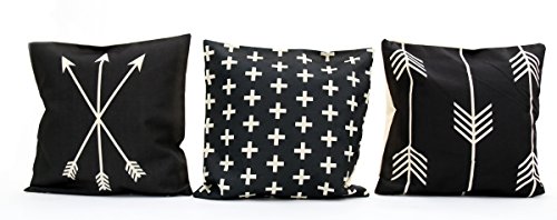 Kissenbezug Hannele 40x40cm moderne Kissenhülle weiße Kreuze Kreuz schwarz Leinen Optik Kissen Dekokissen - 3