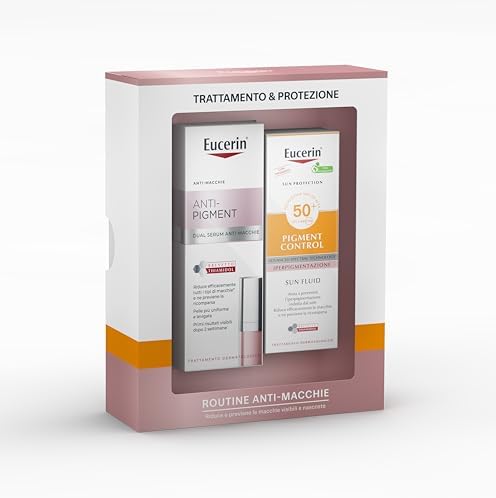 Eucerin Routine Anti-Macchie Skincare Kit, Cofanetto regalo donna beauty antimacchie con Anti-Pigment Siero Viso Dual Serum 30 ml e Crema solare viso 50+ SUN Pigment Control Sun Fluid SPF 50+ 50 ml