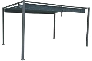 Hespéride - Toldo de Repuesto para cenador Palmeira - Pizarra - Retráctil - Tejido hidrófugo - Rectangular 4x3m - Filtro UV - Resistente a la decoloración