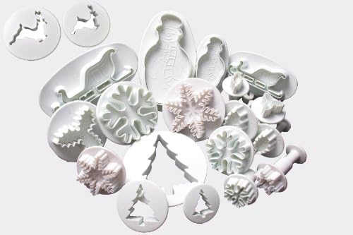 Christmas Sugarcraft Cutters Plungers For Cake Decorating Christmas Tree Santa Claus Snowman Sleigh Snowflake Hollyleaf Deer Bird Bell Bear Plungers Cutters (7 sets (1#))