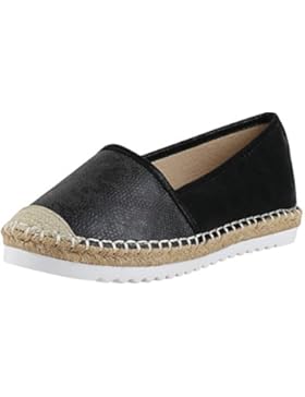 napoli-fashion Damen Espadrilles Bast Glitzer Slippers Blumen Prints Flats Strass Metallic Schuhe Stoffschuhe...