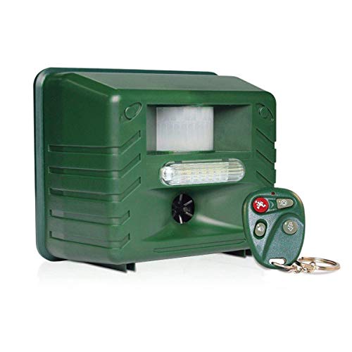 Comforday, Repellente a ultrasuoni per Animali con rilevatore di Movimento, Telecomando a 4 Tasti, Suono stroboscopico e predatore, Verde