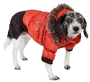 PET LIFE Classic Metallic Fashion Pet Dog Coat Jacket Parka w/ 3M Insulation and Removable Hood, Medium, Metallic Orange