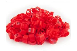 FREEN-P 100pcs/lot 3mm 1-100 Numbered Clip snap Plastic Bird Ring Leg Bands Parrot Finch Canary Grouped (red)