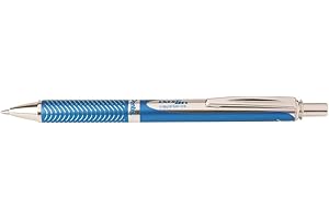 Pentel BL407S-A EnerGel Stylo roller à encre gel liquide Manche en métal Sterling Bleu mat Mine 0,35 mm Encre noire
