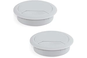 BRICOLEVA.IT 2 Passacavi per Scrivania - Organizza e Gestisci i Cavi con Facilità - Diametro 60 mm - 2 Passacavi Rotondo da Incastro per Scrivania per Ufficio e Casa - Bianco, 2 Pezzi
